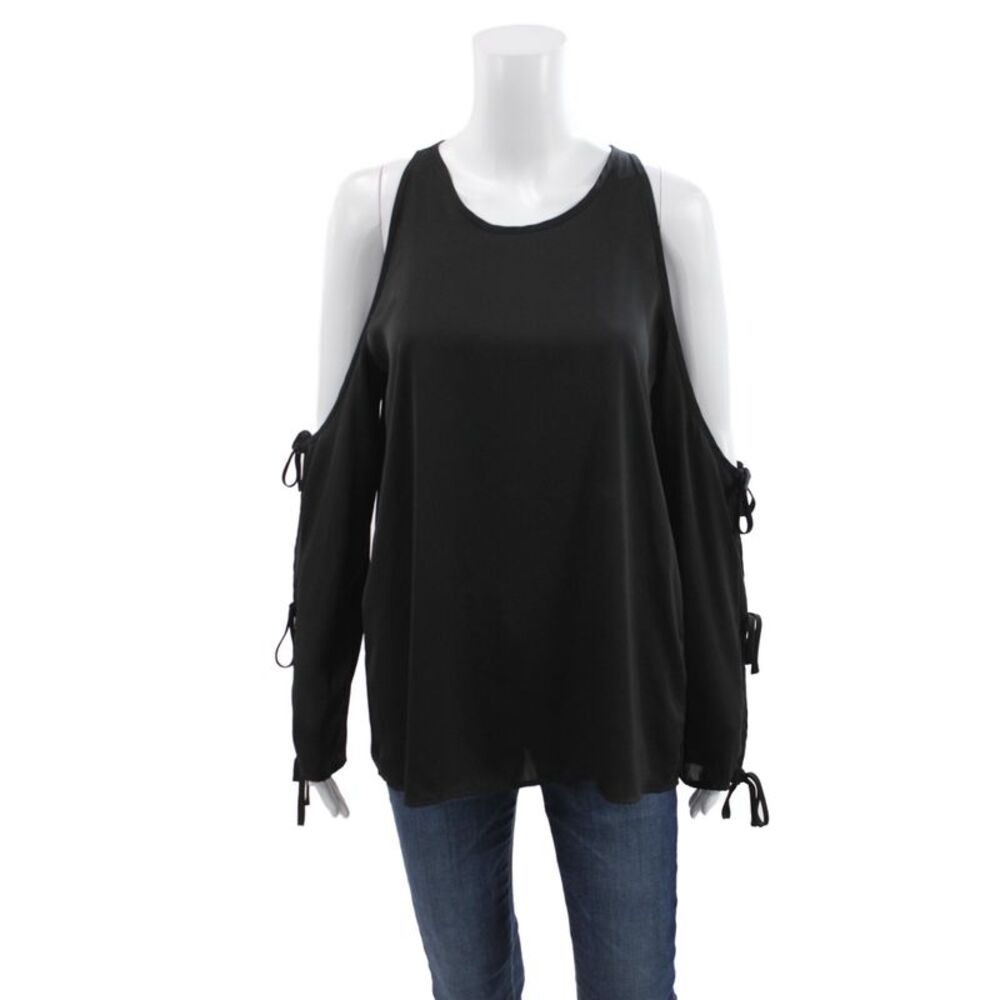 L'Academie Women Basic Black Polyester Round Neck Long Sleeve Blouse Size M